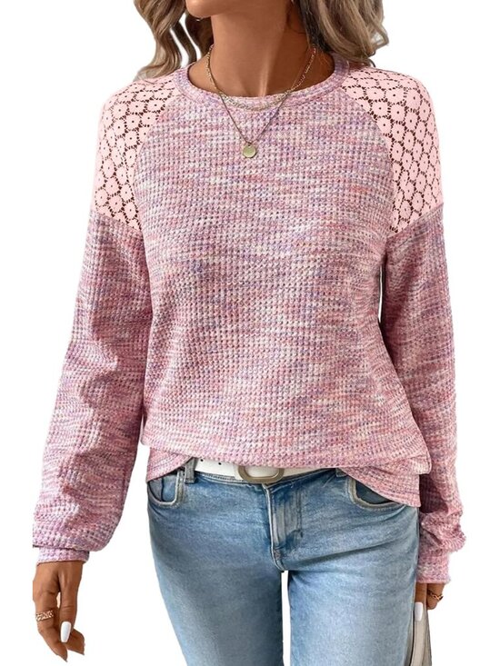 SHEWIN Tops - Fall Women Tops Waffle Knit Shirts Multicolor Fabric Blouses